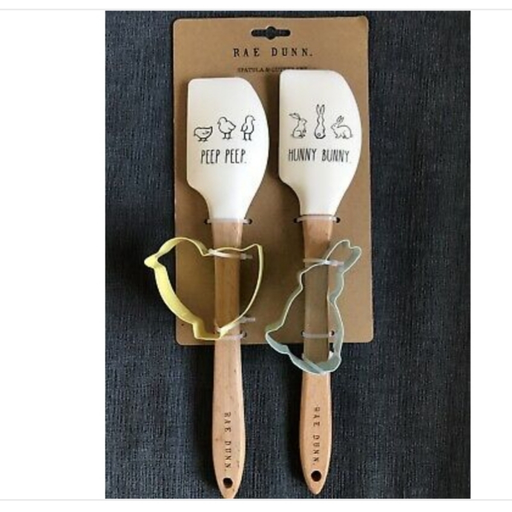 NWT Rae Dunn Spatula & Cookie Cutter Set 4 pieces PEEP HUNNY BUNNY Easter Spring